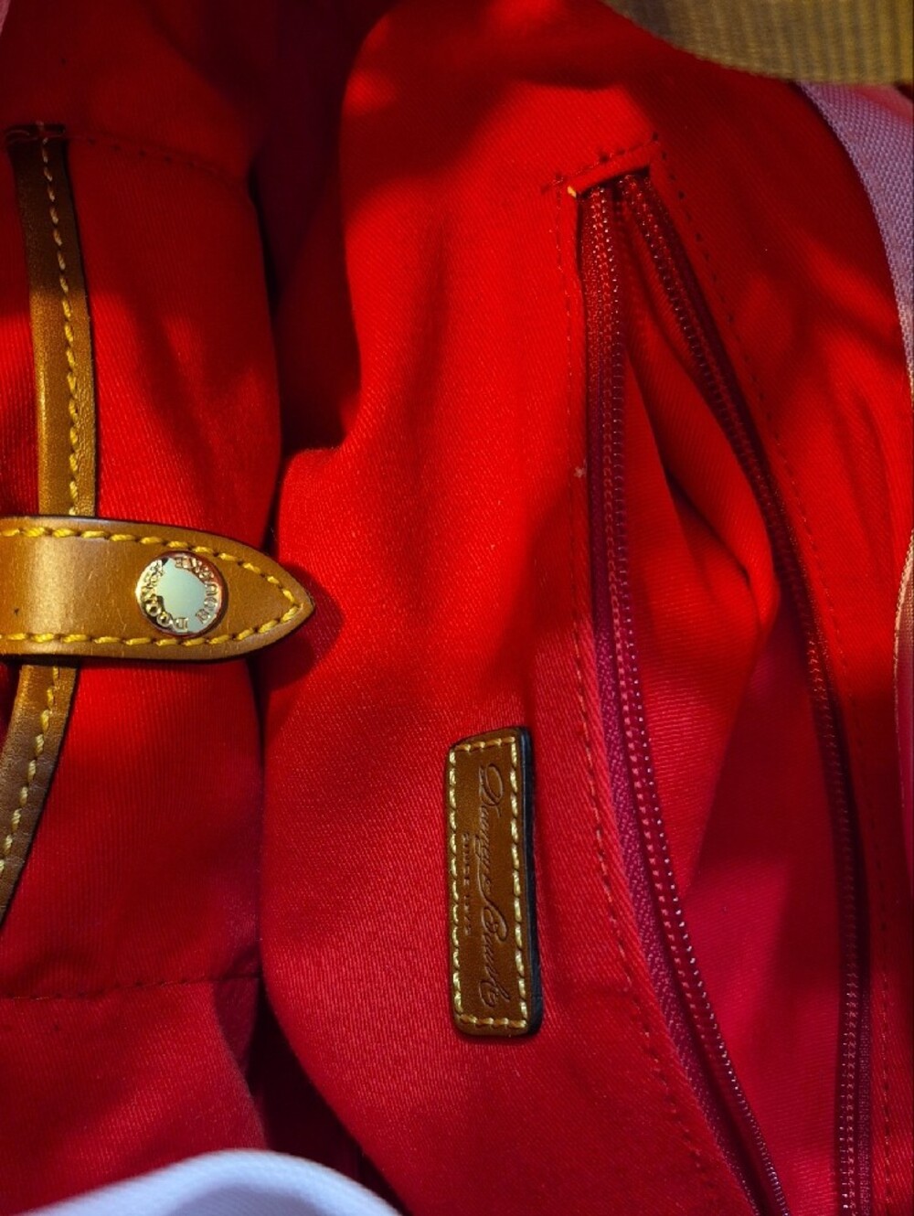Dooney & Bourke Pink Canvas Drawstring Shoulder Bag with Brown Leather Trim - Picture 9 of 12
